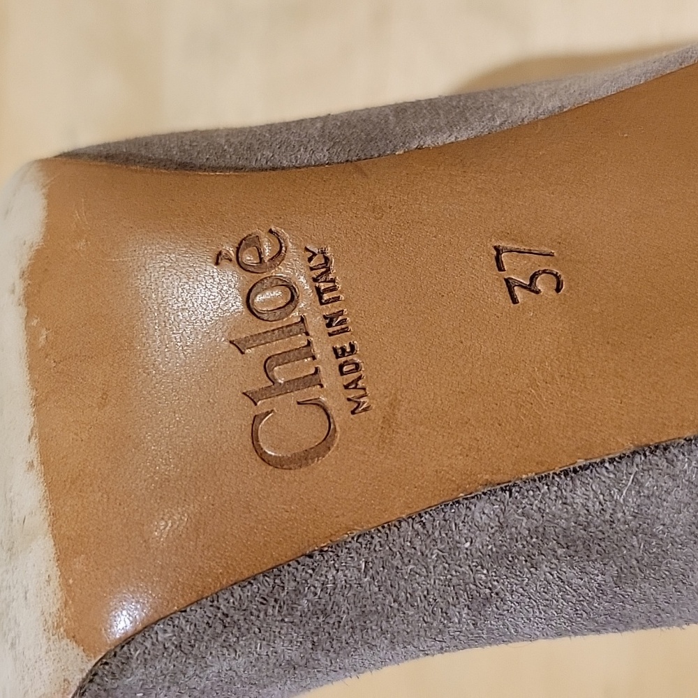 Chloe Taupe Suede Leather Heels - Picture 14 of 15